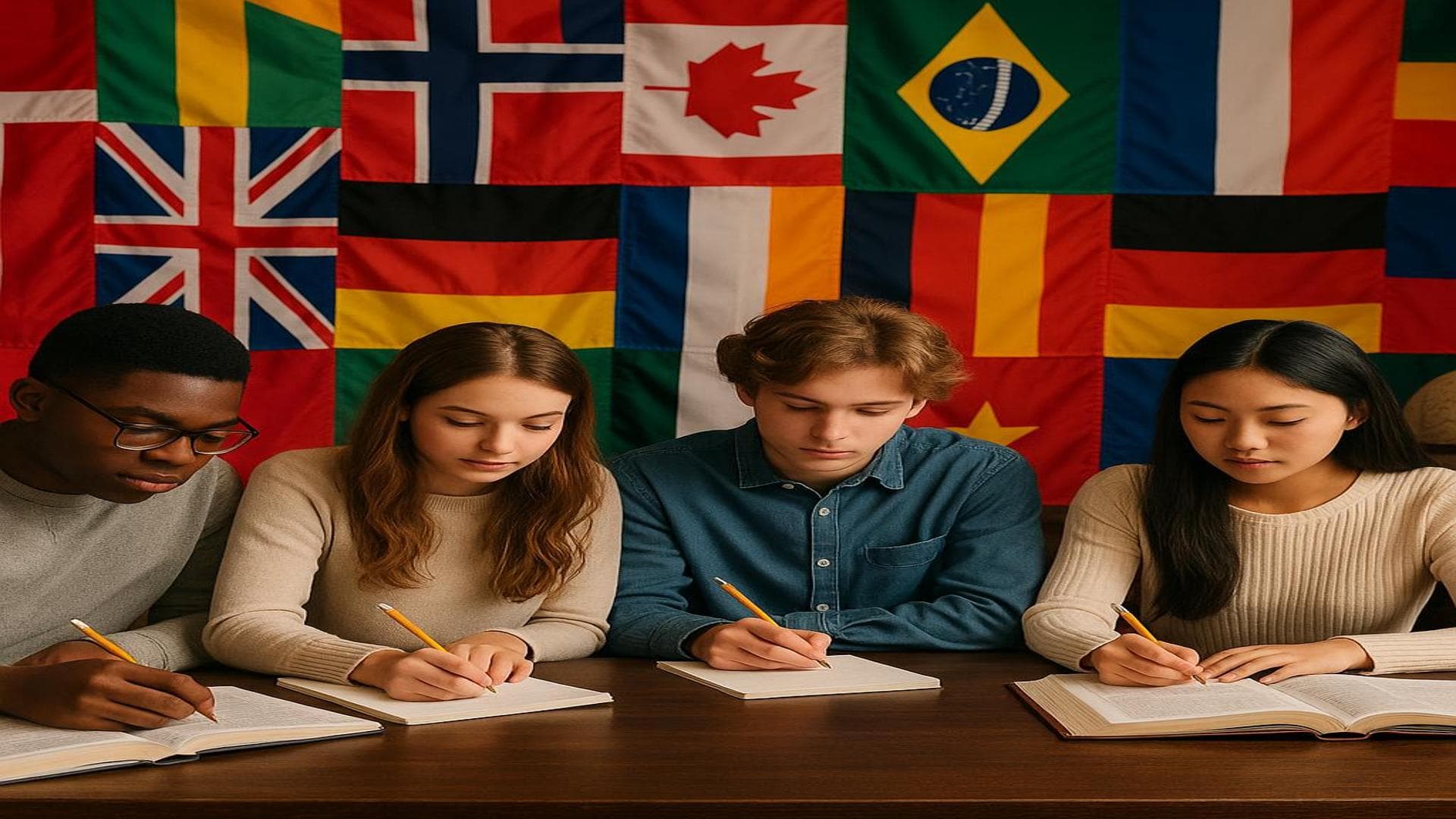 Students studying together outdoors
