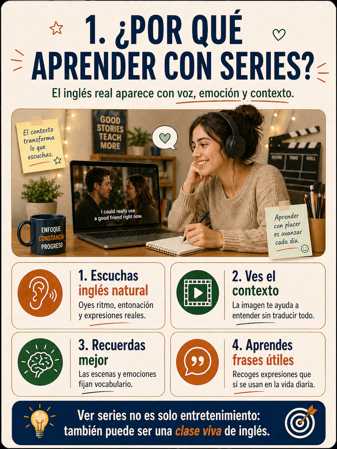 Infografía sobre por qué aprender con series.