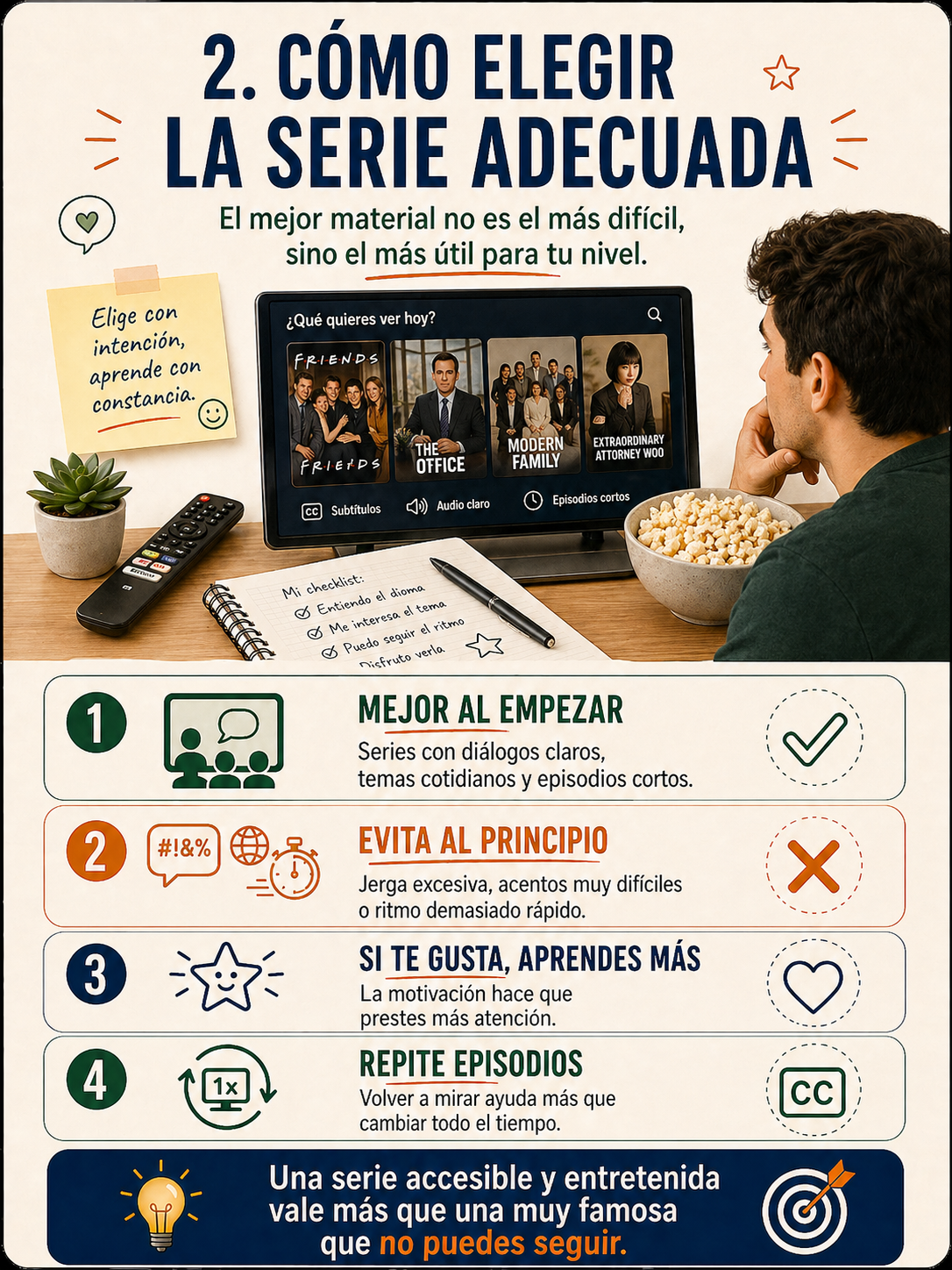 Infografía sobre cómo elegir la serie adecuada.