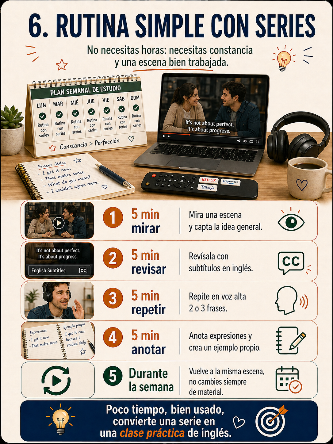 Infografía sobre una rutina simple con series.
