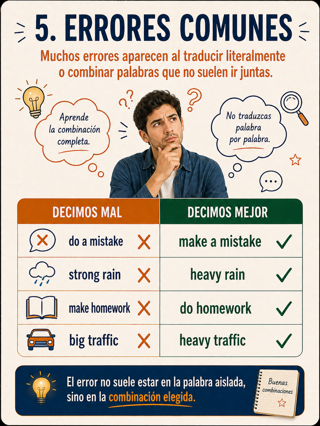 Infografía sobre errores comunes con colocaciones.