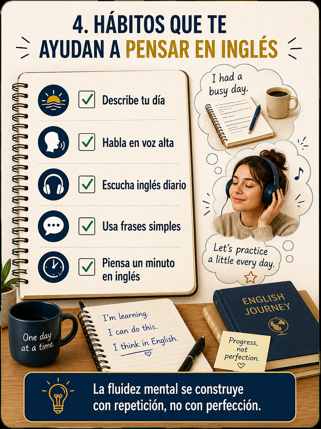 Ilustración del punto 4: hábitos para pensar en inglés.
