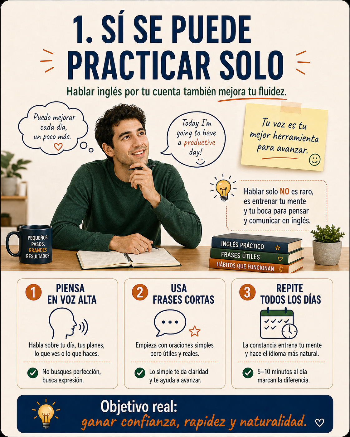 Infografía sobre por qué sí se puede practicar speaking solo.