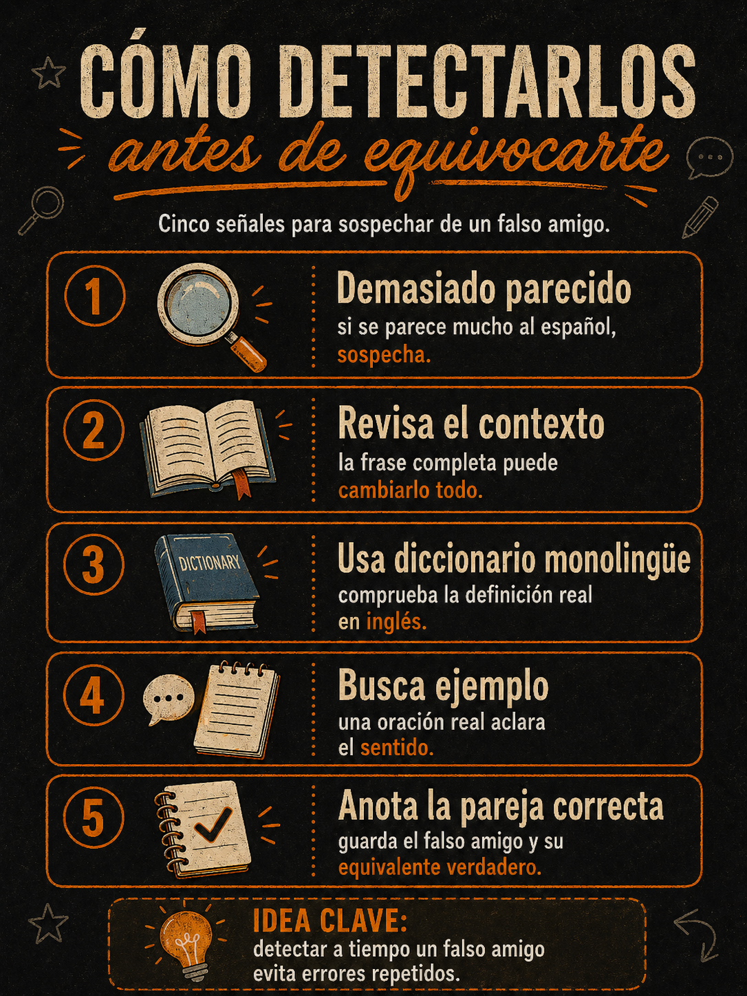 Infografía sobre cómo detectar un falso amigo.