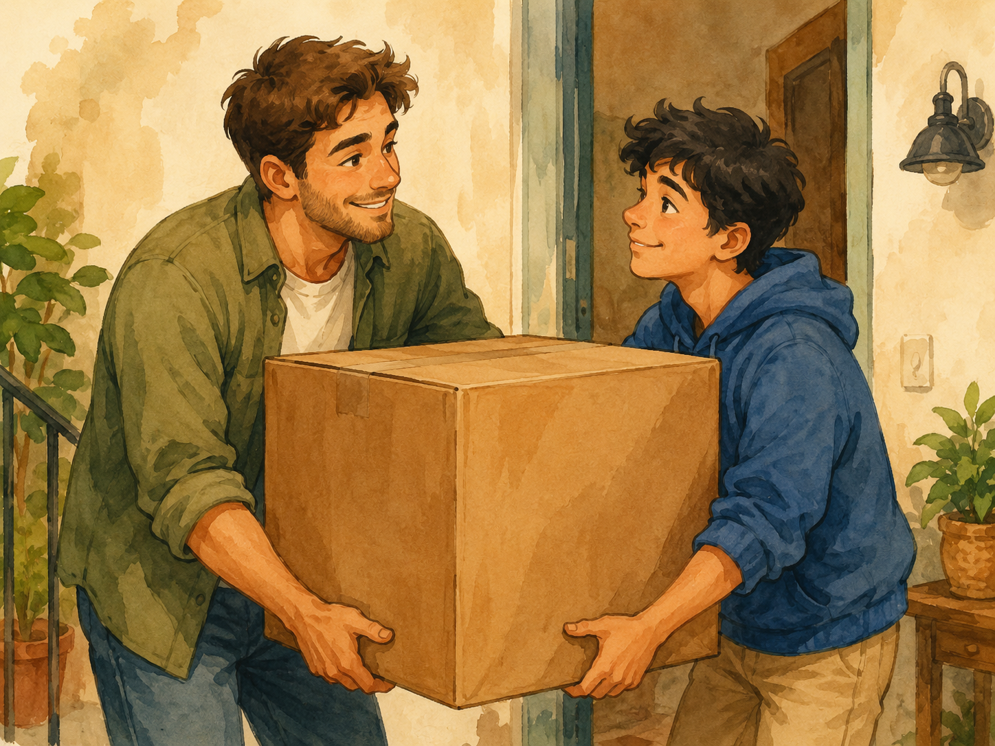 Ilustración cómica de una persona ayudando a otra