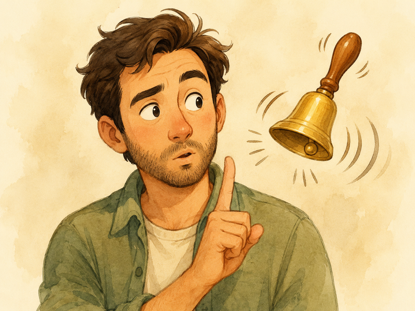 Ilustración de una campana haciendo recordar algo a una persona