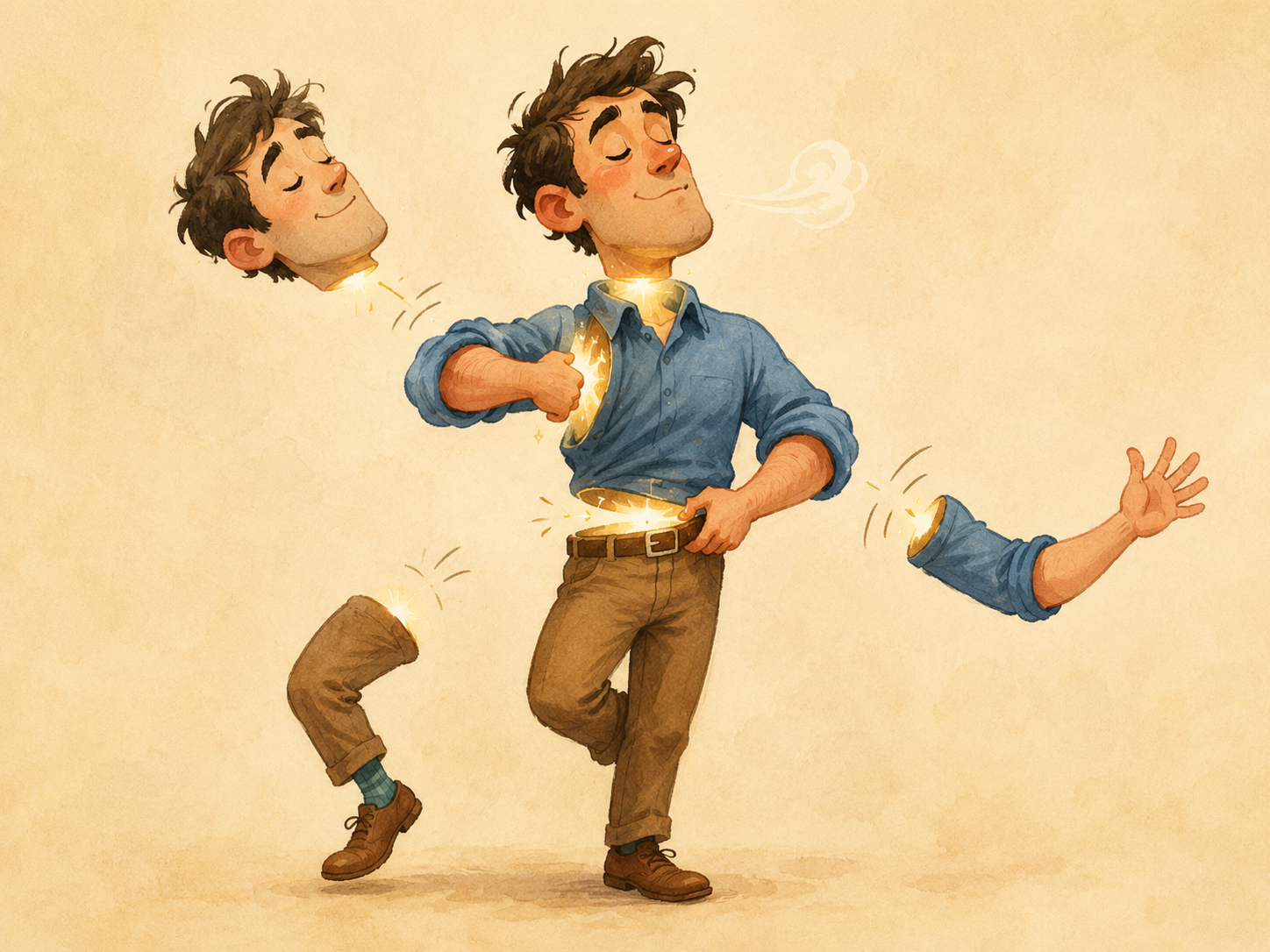 Ilustración divertida de una persona recomponiéndose y recuperando la calma
