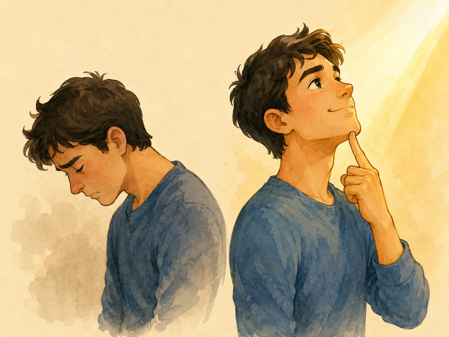 Ilustración visual y cómica para el idiom Keep your chin up