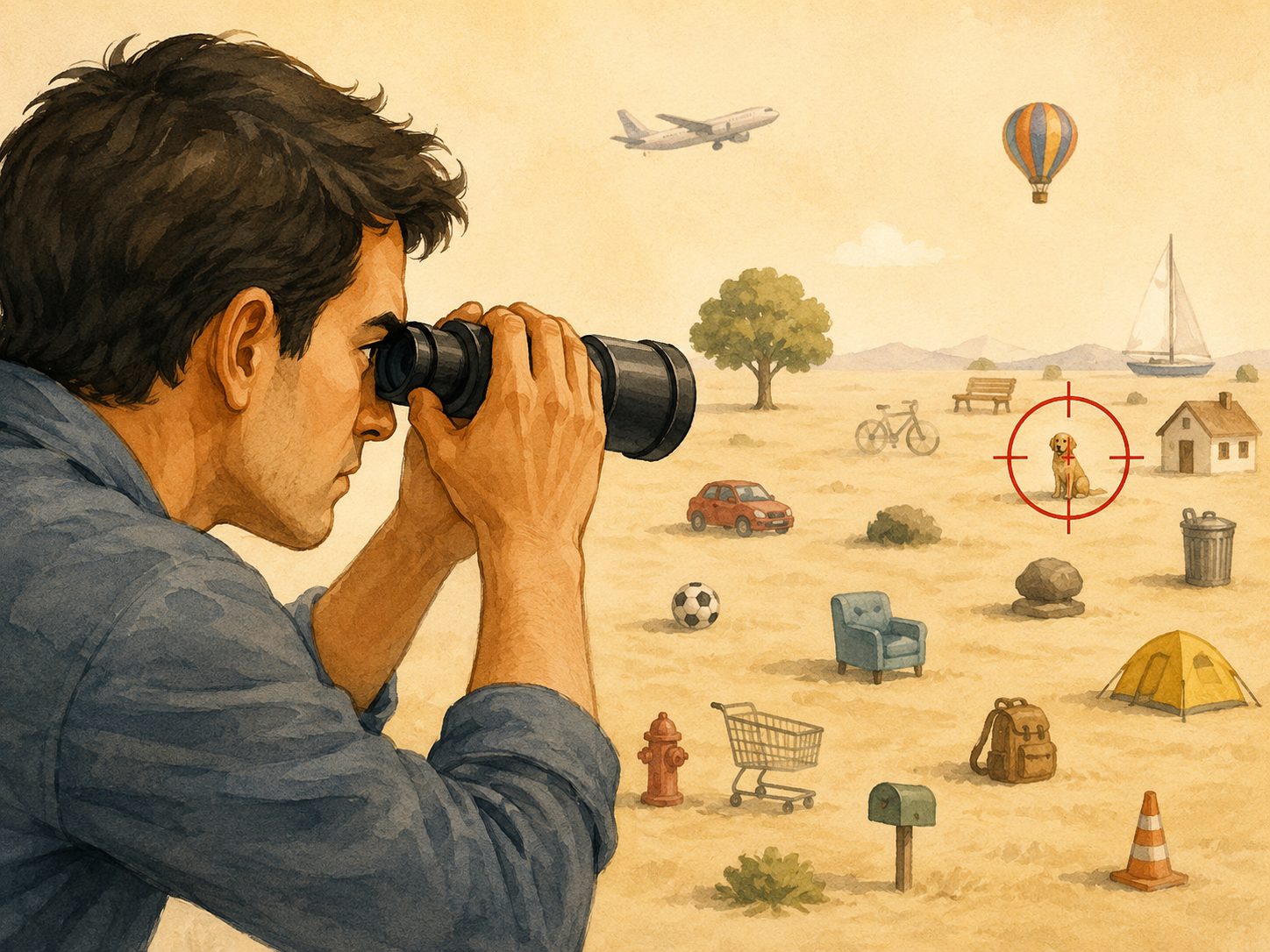 Ilustración visual y cómica para el idiom Zero in on