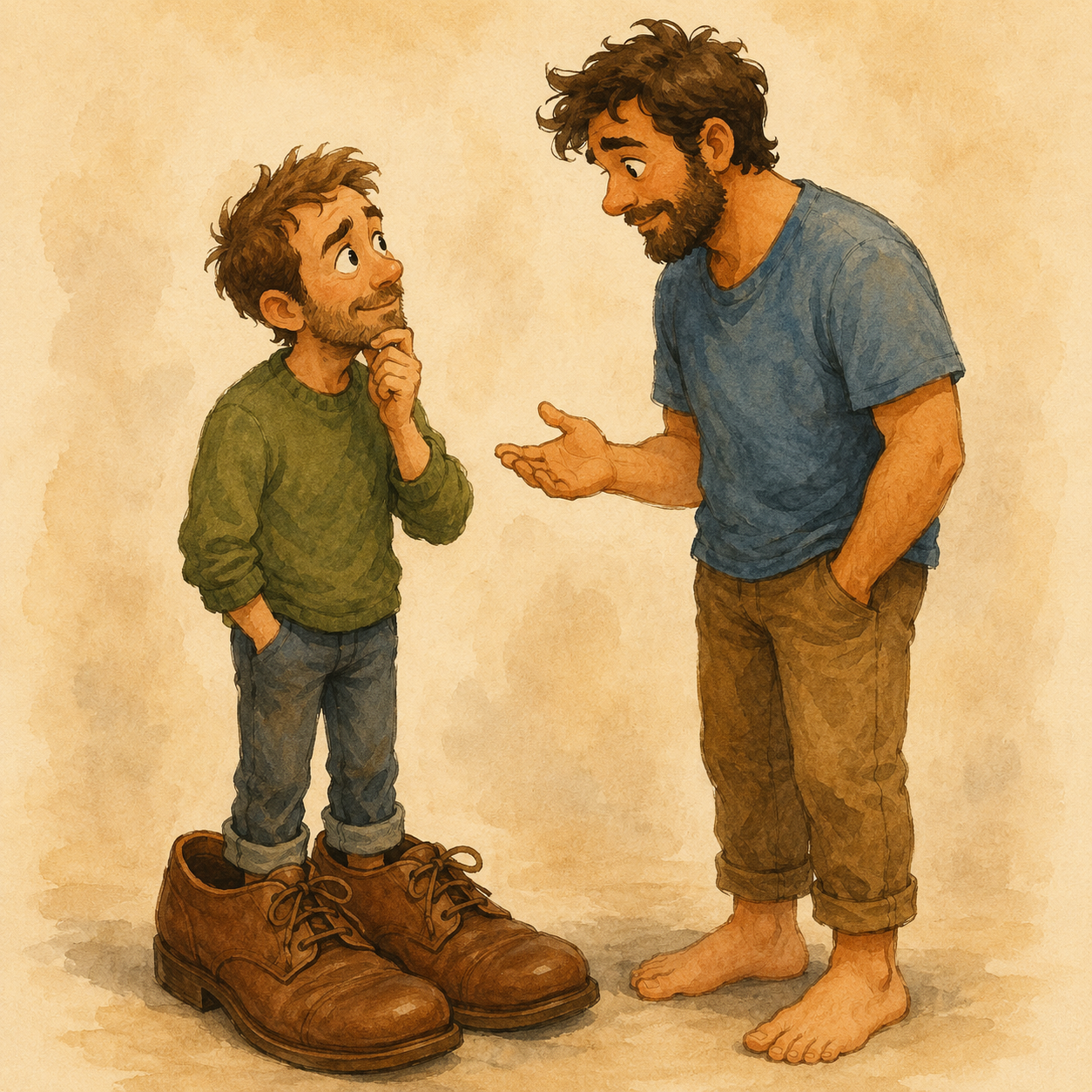 Ilustración visual y cómica para el idiom In your shoes