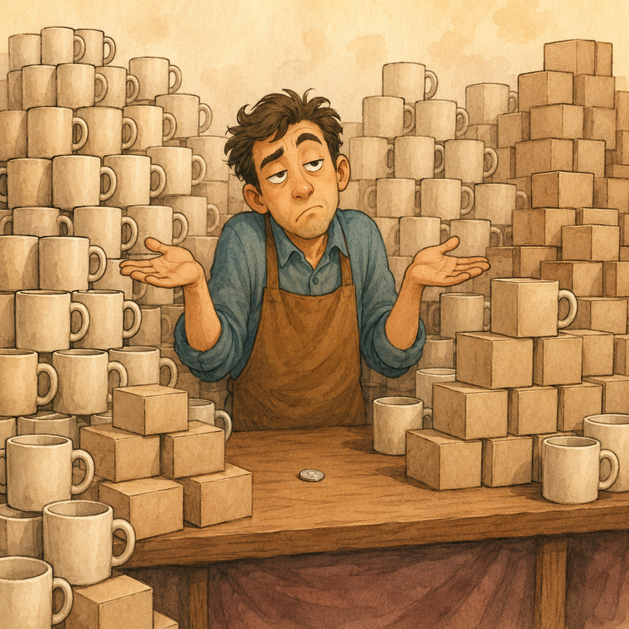 Ilustración visual y cómica para el idiom A dime a dozen