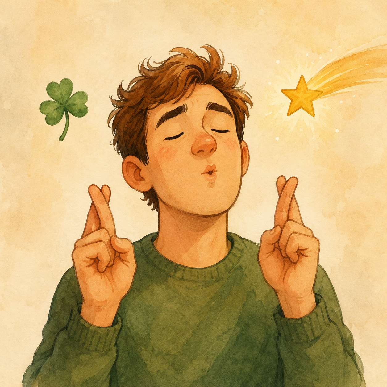 Ilustración visual y cómica para el idiom Cross your fingers