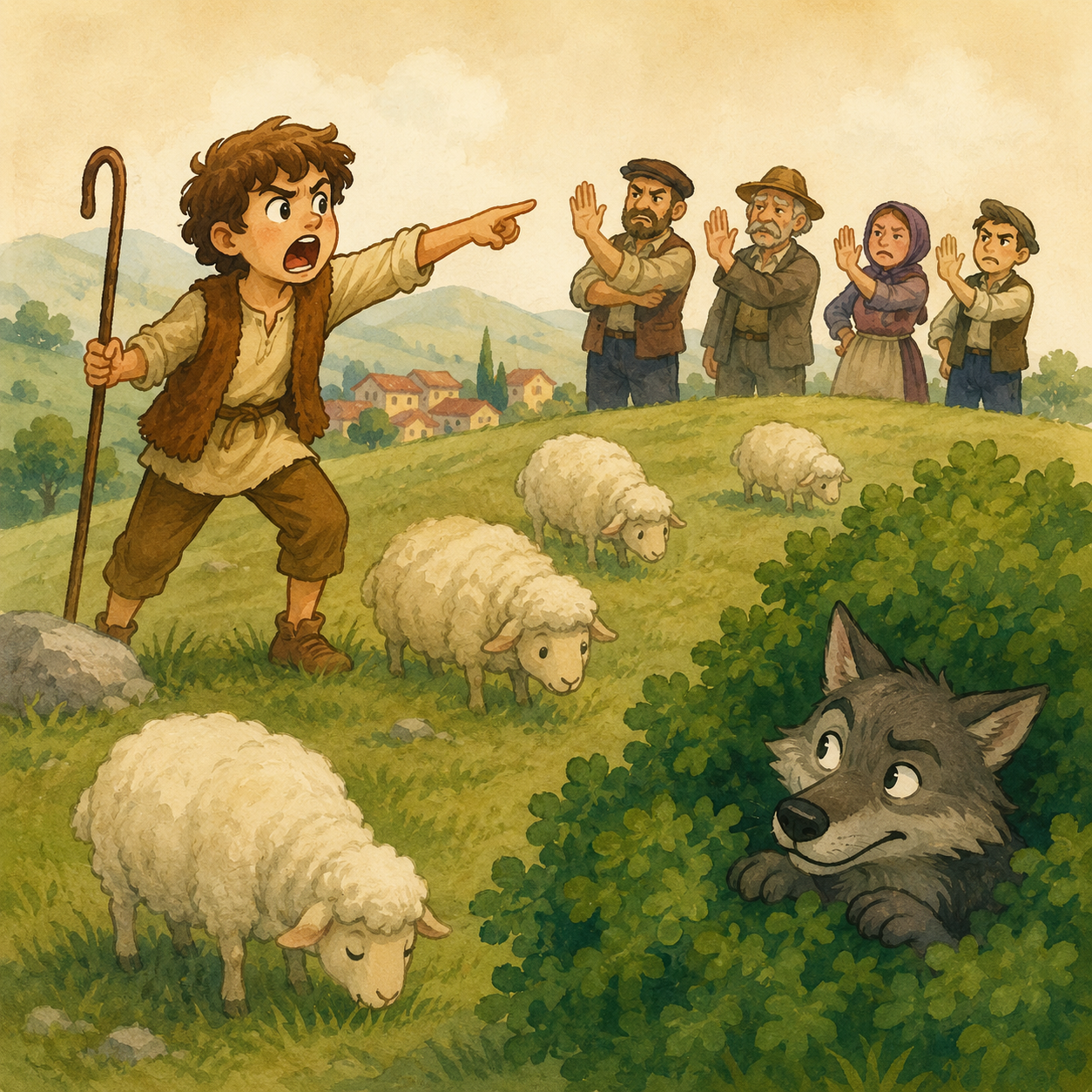 Ilustración visual y cómica para el idiom Cry wolf